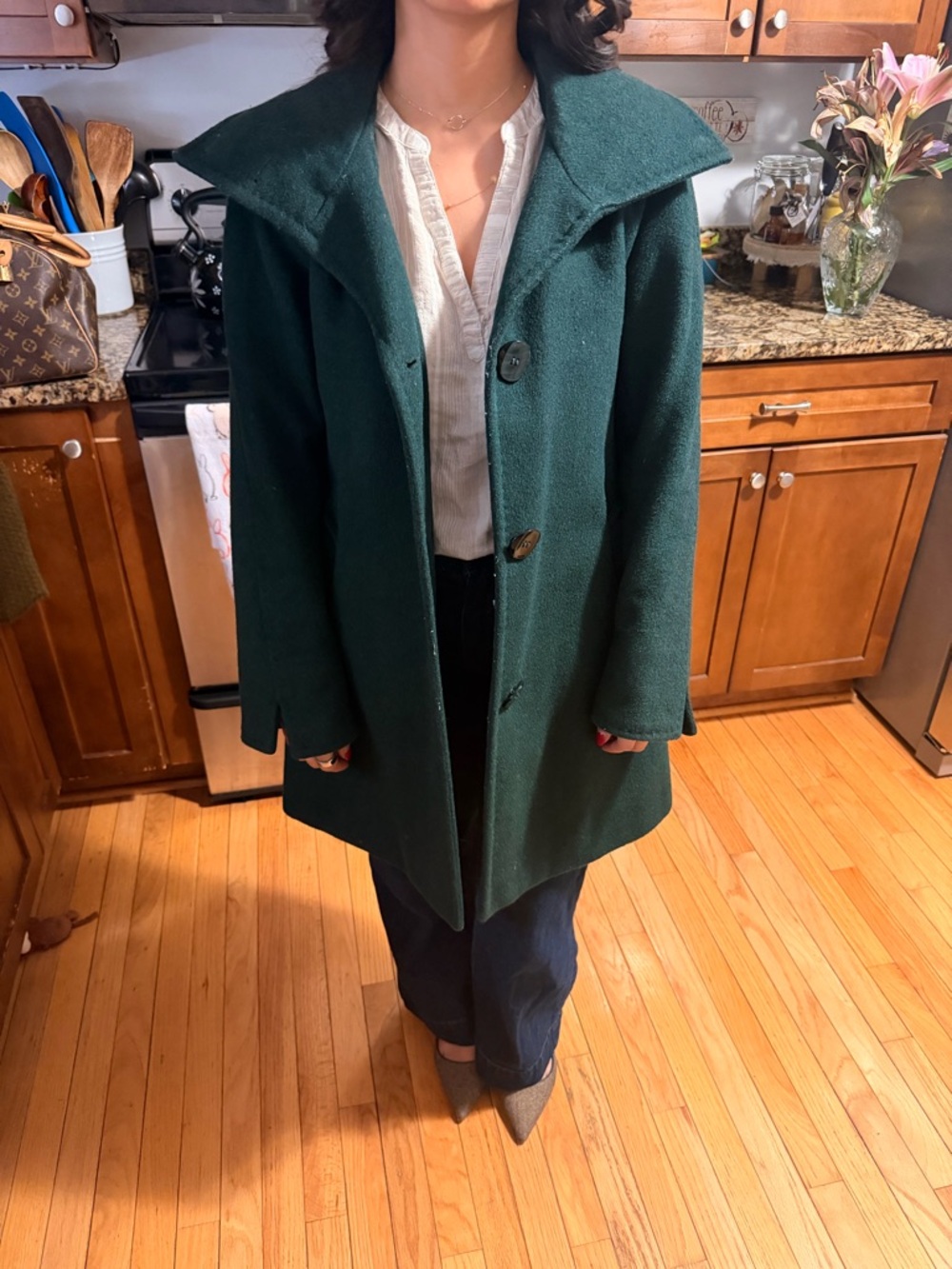 Ellen Tracy Deep Green Wool Coat